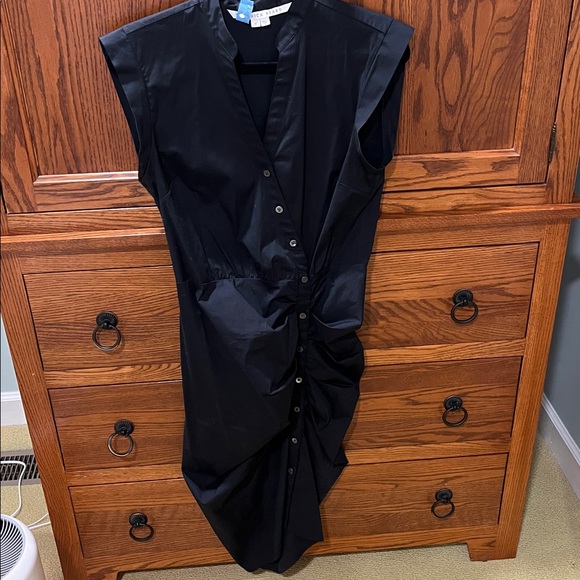 Veronica Beard Black Ruched Assymetric Button Shirtdress - Picture 6 of 12